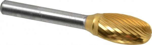 Atrax - 1/2" Cut Diam, 1/4" Shank Diam, Oval Head Double Cut Burr - Carbide, Radius End, 7/8" LOC, 2-3/4" OAL - Exact Tooling
