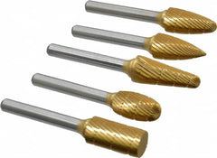 Made in USA - 5 Piece, 1/2" Shank Burr Set - Tungsten Carbide, Multiple Head Shape - Exact Tooling