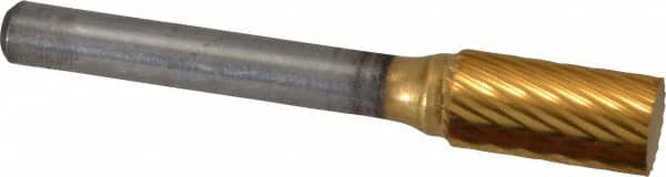 Atrax - 3/8" Cut Diam, 1/4" Shank Diam, Cylinder Head Single Cut Burr - Carbide, Flat End, 3/4" LOC, 2-3/4" OAL - Exact Tooling