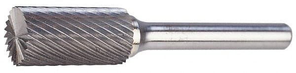 Atrax - 3/4" Cut Diam, 1/4" Shank Diam, Cylinder Head Double Cut Burr - Carbide, Flat End, 3/4" LOC, 2-1/2" OAL - Exact Tooling