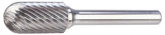 SGS Pro - 3/4" Cut Diam, 1/4" Shank Diam, Cylinder with Radius Head Double Cut Burr - Carbide, Radius End, 3/4" LOC - Exact Tooling