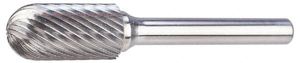 SGS Pro - 5/32" Cut Diam, 1/4" Shank Diam, Cylinder with Radius Head Single Cut Burr - Carbide, Radius End, 5/8" LOC - Exact Tooling