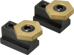 Mitee-Bite - 13/16" Brass Hex, 7/16" T-Slot, 5/16-18 Stud Thread, Symmetrical Hex Clamp - 3/16" Hex Height, 800 Lb Holding Force, 1/2" Long Thread, 8.3 Ft/Lb Torque, 2 Clamps - Exact Tooling