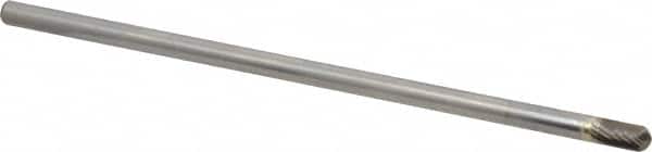 Atrax - 1/4" Cut Diam, 1/4" Shank Diam, Cylinder with Radius Head Single Cut Burr - Carbide, Radius End, 1/2" LOC, 6-1/2" OAL - Exact Tooling