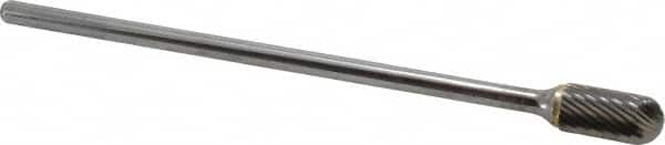 Atrax - 1/2" Cut Diam, 1/4" Shank Diam, Cylinder with Radius Head Single Cut Burr - Carbide, Radius End, 1" LOC, 7" OAL - Exact Tooling