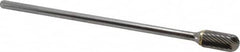 Atrax - 1/2" Cut Diam, 1/4" Shank Diam, Cylinder with Radius Head Single Cut Burr - Carbide, Radius End, 1" LOC, 7" OAL - Exact Tooling