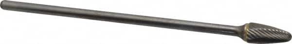 Atrax - 1/2" Cut Diam, 1/4" Shank Diam, Tree Head Single Cut Burr - Carbide, Radius End, 1" LOC, 7" OAL - Exact Tooling