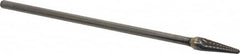 Atrax - 3/8" Cut Diam, 1/4" Shank Diam, Taper Head Single Cut Burr - Carbide, Radius End, 1-1/16" LOC, 7-1/16" OAL - Exact Tooling
