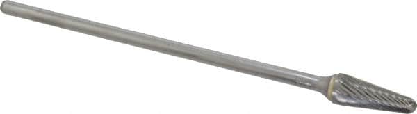 Atrax - 1/2" Cut Diam, 1/4" Shank Diam, Taper Head Single Cut Burr - Carbide, Radius End, 1-1/8" LOC, 7-1/8" OAL - Exact Tooling