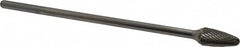 Atrax - 1/2" Cut Diam, 1/4" Shank Diam, Tree with Radius Head Double Cut Burr - Carbide, Radius End, 1" LOC, 7" OAL - Exact Tooling