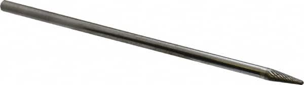 Atrax - 1/4" Cut Diam, 1/4" Shank Diam, Taper Head Double Cut Burr - Carbide, Radius End, 5/8" LOC, 6-5/8" OAL - Exact Tooling