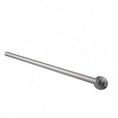 Atrax - 3/8" Cut Diam, 1/4" Shank Diam, Ball Head Double Cut Burr - Carbide, Radius End, 5/16" LOC, 6-5/16" OAL - Exact Tooling