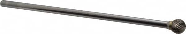 Atrax - 1/2" Cut Diam, 1/4" Shank Diam, Ball Head Double Cut Burr - Carbide, Radius End, 7/16" LOC, 6-7/16" OAL - Exact Tooling