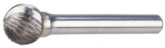 M.A. Ford - 1/8" Cut Diam, 1/4" Shank Diam, Ball Head Double Cut Burr - Carbide, Radius End, 7/64" LOC, 2" OAL - Exact Tooling