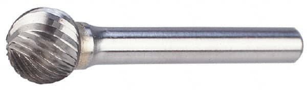 M.A. Ford - 1" Cut Diam, 1/4" Shank Diam, Ball Head Single Cut Burr - Carbide, Radius End, 15/16" LOC, 2-15/16" OAL - Exact Tooling
