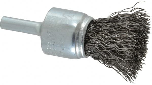 Weiler - 3/4" Brush Diam, Crimped, End Brush - 1/4" Diam Steel Shank, 22,000 Max RPM - Exact Tooling