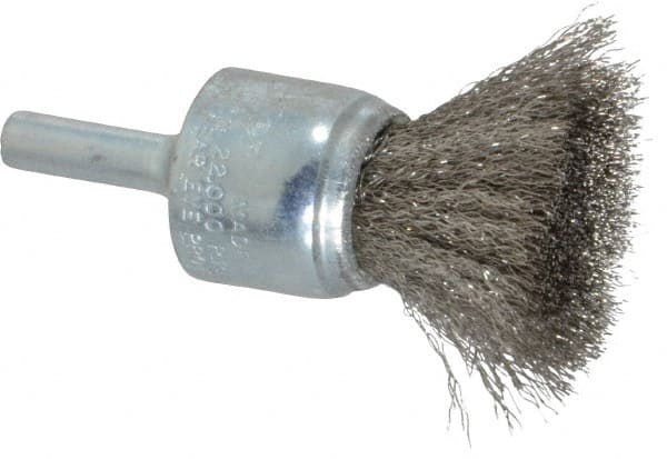 Weiler - 3/4" Brush Diam, Crimped, End Brush - 1/4" Diam Steel Shank, 22,000 Max RPM - Exact Tooling