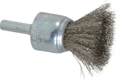 Weiler - 3/4" Brush Diam, Crimped, End Brush - 1/4" Diam Steel Shank, 22,000 Max RPM - Exact Tooling