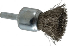 Weiler - 3/4" Brush Diam, Crimped, End Brush - 1/4" Diam Steel Shank, 22,000 Max RPM - Exact Tooling