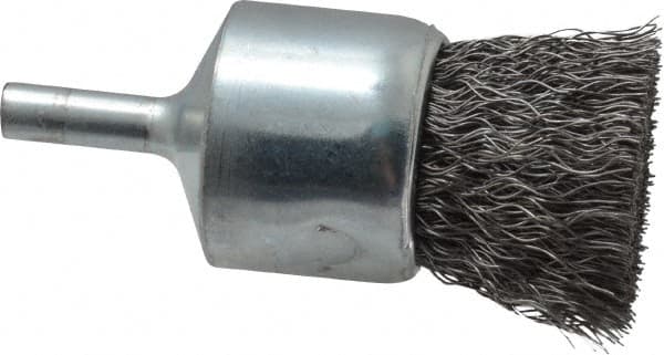 Weiler - 1" Brush Diam, Crimped, End Brush - 1/4" Diam Steel Shank, 22,000 Max RPM - Exact Tooling