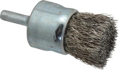 Weiler - 1" Brush Diam, Crimped, End Brush - 1/4" Diam Steel Shank, 22,000 Max RPM - Exact Tooling