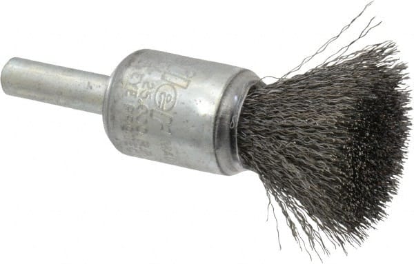 Weiler - 1/2" Brush Diam, Crimped, End Brush - 1/4" Diam Steel Shank, 25,000 Max RPM - Exact Tooling