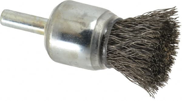 Weiler - 3/4" Brush Diam, Crimped, End Brush - 1/4" Diam Steel Shank, 22,000 Max RPM - Exact Tooling