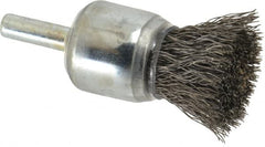 Weiler - 3/4" Brush Diam, Crimped, End Brush - 1/4" Diam Steel Shank, 22,000 Max RPM - Exact Tooling