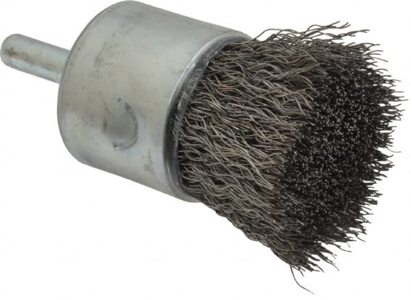 Weiler - 1" Brush Diam, Crimped, End Brush - 1/4" Diam Steel Shank, 22,000 Max RPM - Exact Tooling