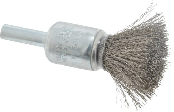 Weiler - 1/2" Brush Diam, Crimped, End Brush - 1/4" Diam Steel Shank, 25,000 Max RPM - Exact Tooling
