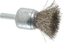 Weiler - 3/4" Brush Diam, Crimped, End Brush - 1/4" Diam Steel Shank, 22,000 Max RPM - Exact Tooling
