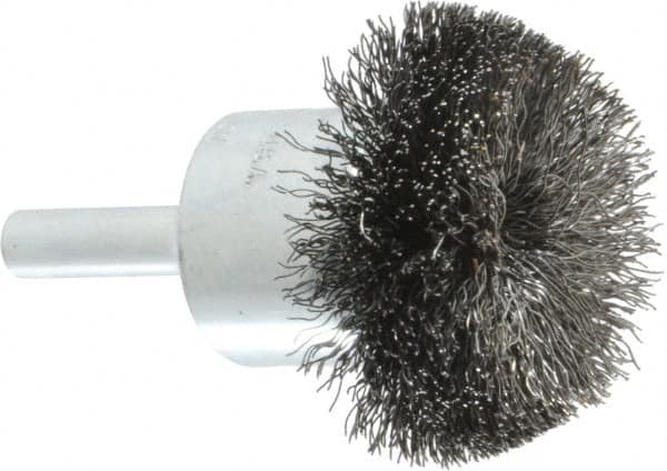 Weiler - 1-1/2" Brush Diam, Crimped, Flared End Brush - 1/4" Diam Shank, 20,000 Max RPM - Exact Tooling