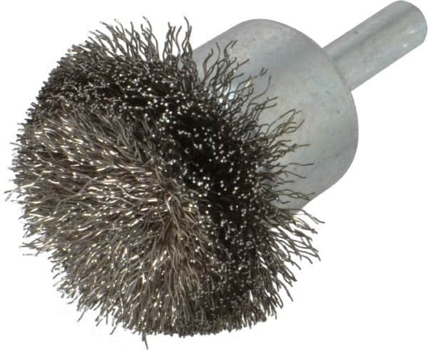 Weiler - 1-1/2" Brush Diam, Crimped, Flared End Brush - 1/4" Diam Shank, 20,000 Max RPM - Exact Tooling