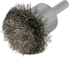 Weiler - 1-1/2" Brush Diam, Crimped, Flared End Brush - 1/4" Diam Shank, 20,000 Max RPM - Exact Tooling