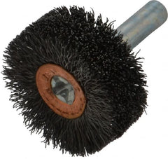 Weiler - 1-1/4" OD, 1/4" Shank Diam, Crimped Steel Wheel Brush - 1/2" Face Width, 3/8" Trim Length, 0.008" Filament Diam, 20,000 RPM - Exact Tooling