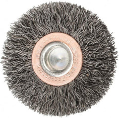 Weiler - 2" OD, 1/4" Shank Diam, Crimped Steel Wheel Brush - 3/8" Face Width, 1/2" Trim Length, 0.0118" Filament Diam, 20,000 RPM - Exact Tooling