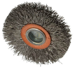 Weiler - 2" OD, 1/4" Shank Diam, Crimped Stainless Steel Wheel Brush - 3/8" Face Width, 1/2" Trim Length, 0.0118" Filament Diam, 20,000 RPM - Exact Tooling