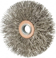 Weiler - 3" OD, 1/4" Shank Diam, Crimped Stainless Steel Wheel Brush - 1/2" Face Width, 1" Trim Length, 0.014" Filament Diam, 20,000 RPM - Exact Tooling