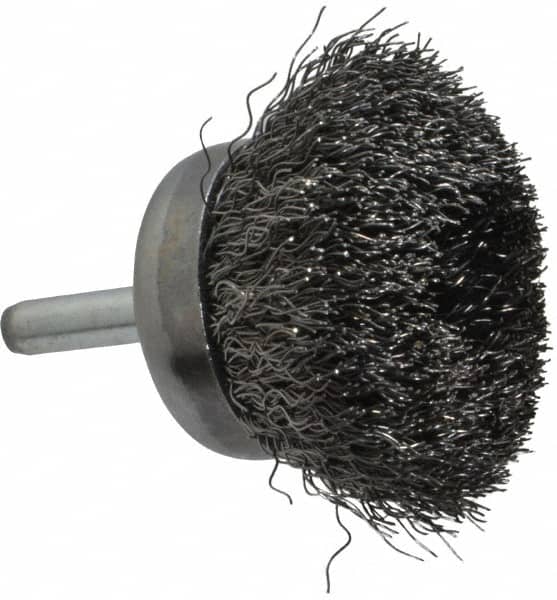 Weiler - 1-3/4" Diam, 1/4" Shank Diam, Steel Fill Cup Brush - 0.0118 Wire Diam, 3/4" Trim Length, 13,000 Max RPM - Exact Tooling