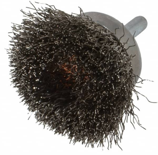 Weiler - 1-3/4" Diam, 1/4" Shank Diam, Stainless Steel Fill Cup Brush - 0.0118 Wire Diam, 3/4" Trim Length, 13,000 Max RPM - Exact Tooling