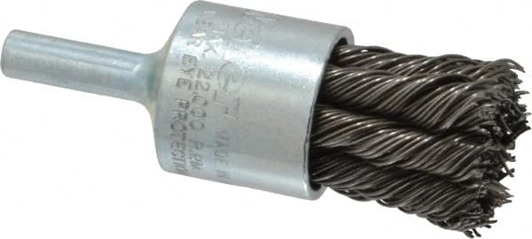 Weiler - 3/4" Brush Diam, Knotted, End Brush - 1/4" Diam Shank, 22,000 Max RPM - Exact Tooling