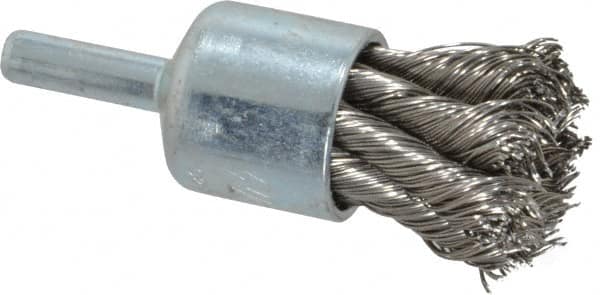 Weiler - 3/4" Brush Diam, Knotted, End Brush - 1/4" Diam Shank, 22,000 Max RPM - Exact Tooling