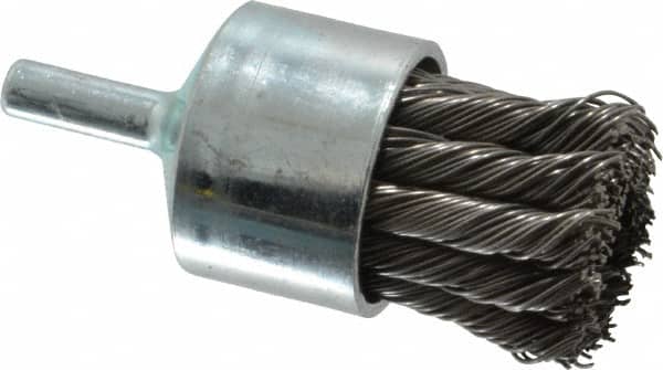 Weiler - 1-1/8" Brush Diam, Knotted, End Brush - 1/4" Diam Shank, 22,000 Max RPM - Exact Tooling