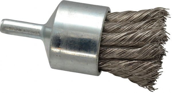 Weiler - 1-1/8" Brush Diam, Knotted, End Brush - 1/4" Diam Shank, 22,000 Max RPM - Exact Tooling