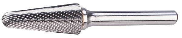 Atrax - 3/4" Cut Diam, 1/4" Shank Diam, Taper Head Single Cut Burr - Radius End, 1-1/2" LOC, 3-3/8" OAL - Exact Tooling