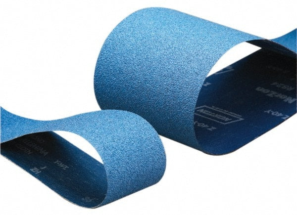 Norton - 1-1/2" Wide x 60" OAL, 50 Grit, Zirconia Alumina Abrasive Belt - Zirconia Alumina, Coarse, Coated, Y Weighted Cloth Backing, Dry, Series R821 - Exact Tooling