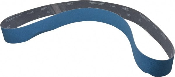 Norton - 2" Wide x 60" OAL, 80 Grit, Zirconia Alumina Abrasive Belt - Zirconia Alumina, Medium, Coated, Y Weighted Cloth Backing, Dry, Series R821 - Exact Tooling