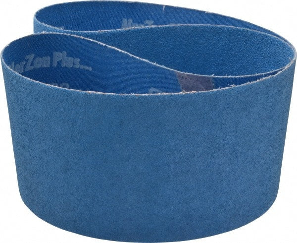 Norton - 4" Wide x 36" OAL, 60 Grit, Zirconia Alumina Abrasive Belt - Zirconia Alumina, Medium, Coated, X Weighted Cloth Backing, Series R823 - Exact Tooling