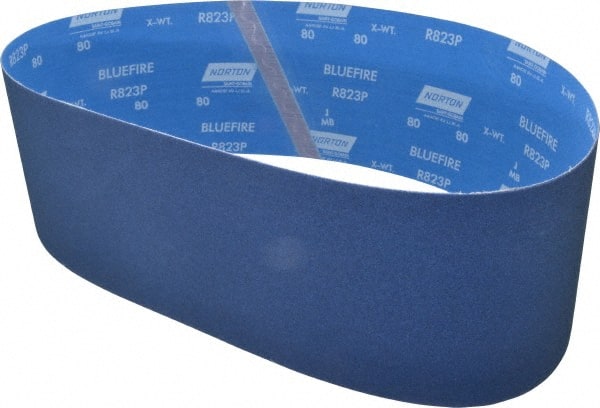 Norton - 6" Wide x 48" OAL, 80 Grit, Zirconia Alumina Abrasive Belt - Zirconia Alumina, Medium, Coated, X Weighted Cloth Backing, Series R823 - Exact Tooling