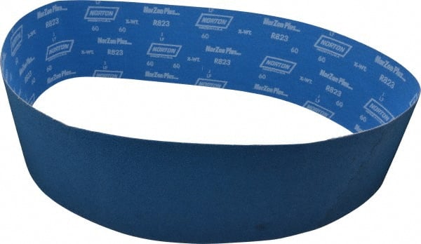Norton - 6" Wide x 60" OAL, 60 Grit, Zirconia Alumina Abrasive Belt - Zirconia Alumina, Medium, Coated, X Weighted Cloth Backing, Series R823 - Exact Tooling